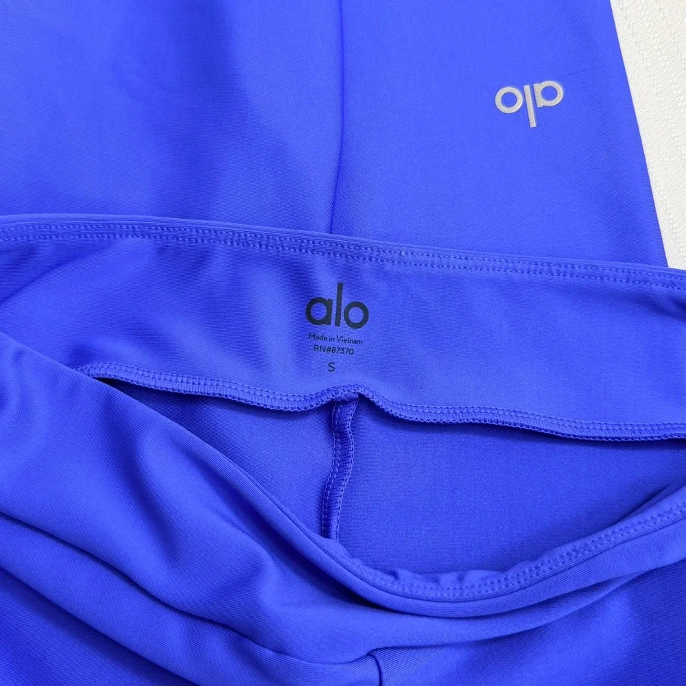 Alo Yoga Women Performace Leggings S Blue Cropped Side Zip Pocket Activewear Gym